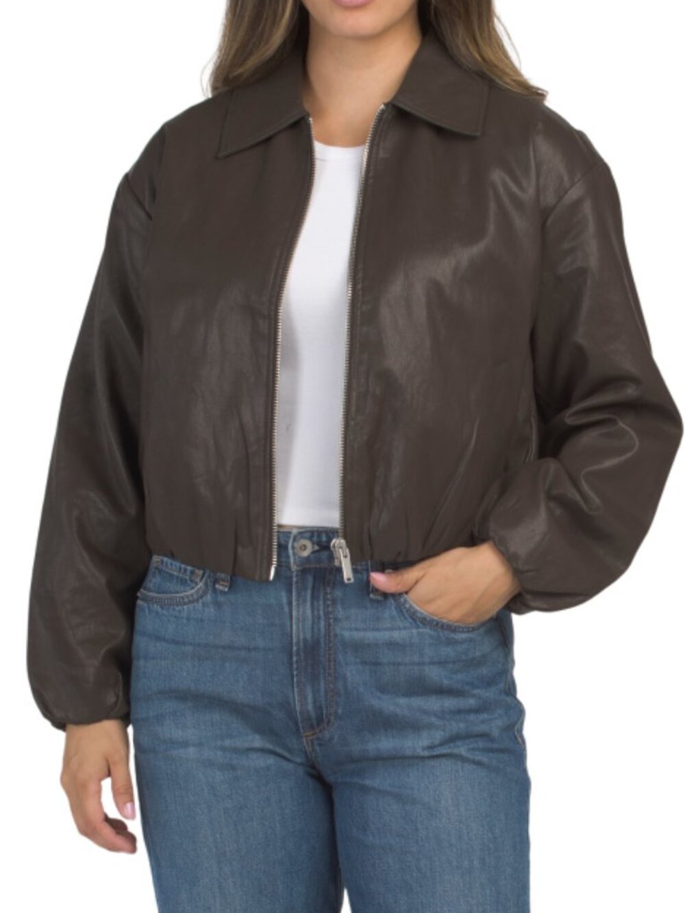 BAGATELLE COLLECTION Brown Front Zip Bubble Hem Jacket